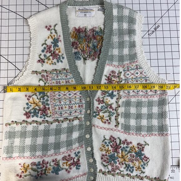 Marisa Christina Vintage Country Plaid Floral Button Up Sweater Vest Women XL - Picture 8 of 10